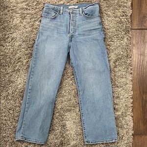Levi's Light Blue Button Fly Cropped Straight-Leg Jeans